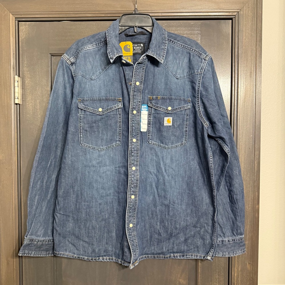 Carhartt NWT Montana Relaxed Fit Denim Western Snap Shirt 106429-HK3 Mens L